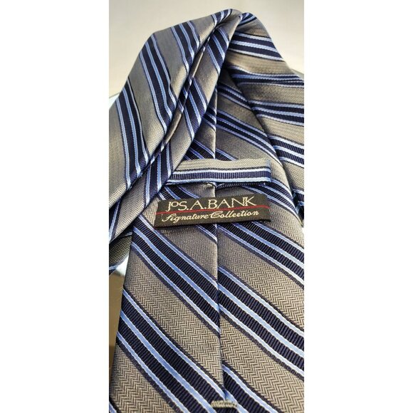 Jos. A. Bank Signature Collection Necktie Men's Silk Blue Gray Striped Tie - Picture 9 of 10